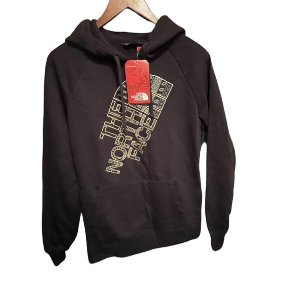 Woman’s Black 2017 North Face Large W Foil Jumbo Logo Hoodie W Pocket NWT READ - Picture 1 of 16